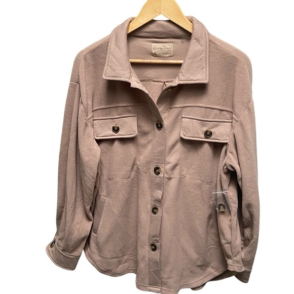 Simply Blessed Taupe Fleece Button Front Shirt/Shacket - Picture 2 of 6